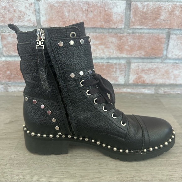 Sam Edelman Combat Boots Leather Studded Women’s 6 Black Biker Goth Emo Moto - Picture 5 of 8